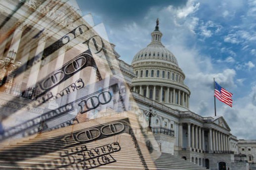 Drapeaux des Etats-unis et dollars